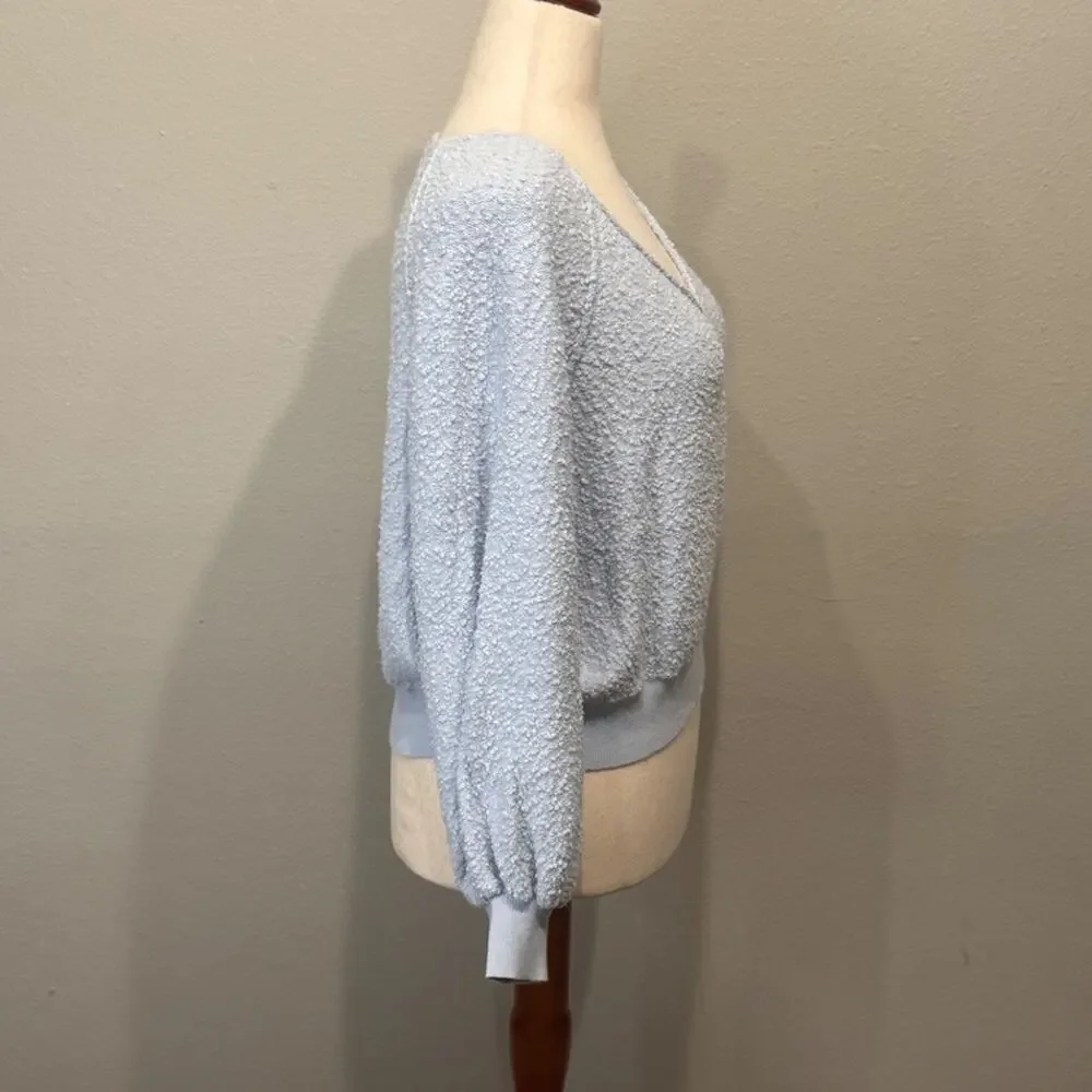 Free People sweater Found my Friend light blue boucle v neck long sleeve Sz S